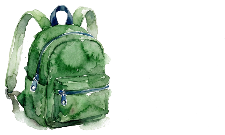 Aquarelle d’un sac à dos vert